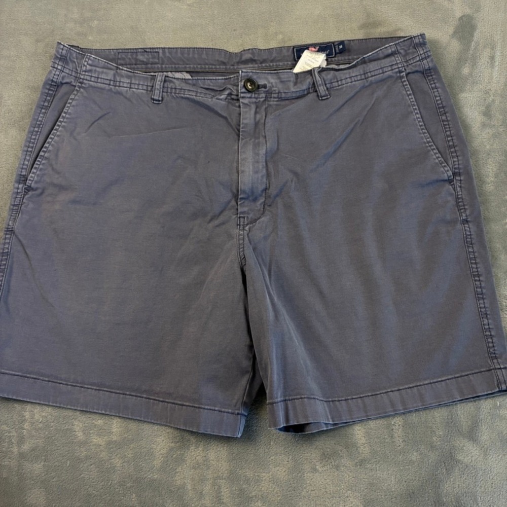Vineyard Vines Mens 38 Island Shorts Navy Blue Stretch Cotton Chino Flat Front
